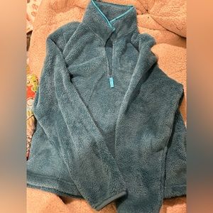 Cozy Teal Fleece Lands End Petite medium 1/4zip pullover